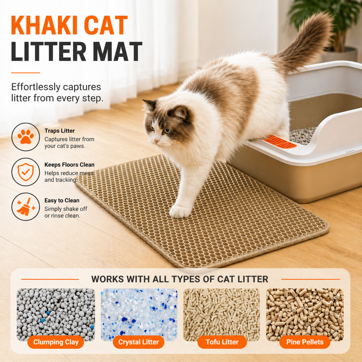 Khaki Litter Pad Waterproof Double Layer Non Slip Easy Clean Pet Mat