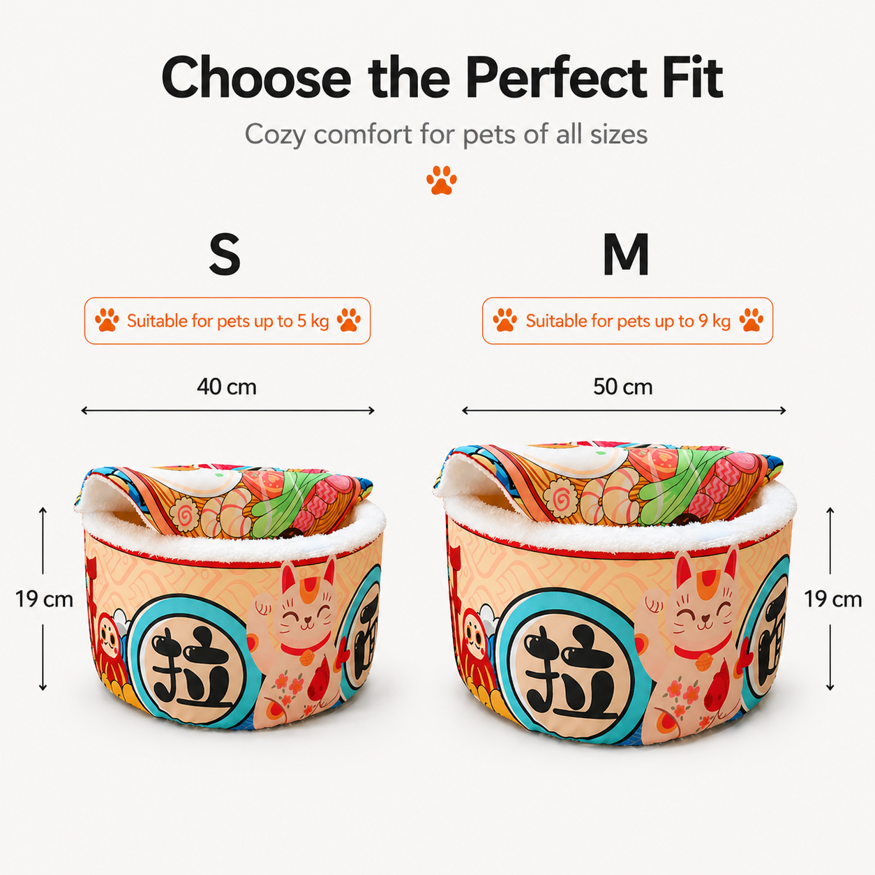 Instant Noodle Soft Pet Cushion Bed Round Nest with Removable Cover for Cats and Small Dogs