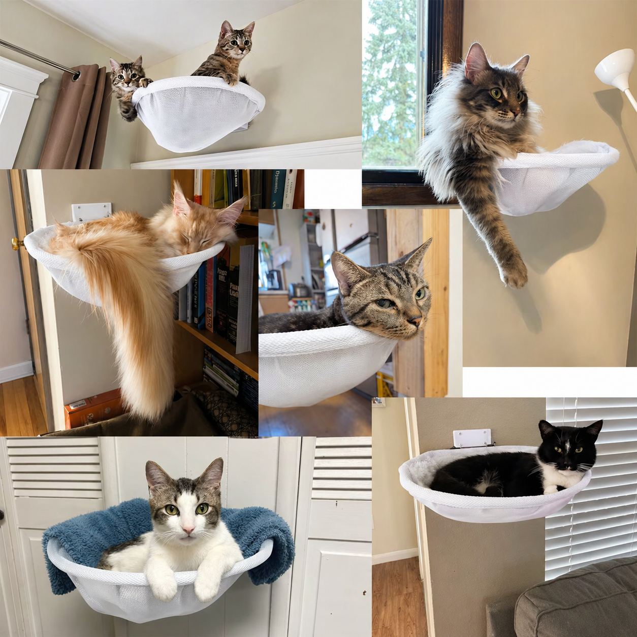 White Foldable Cat Wall Perch Hammock Bed Metal Frame Indoor Shelf