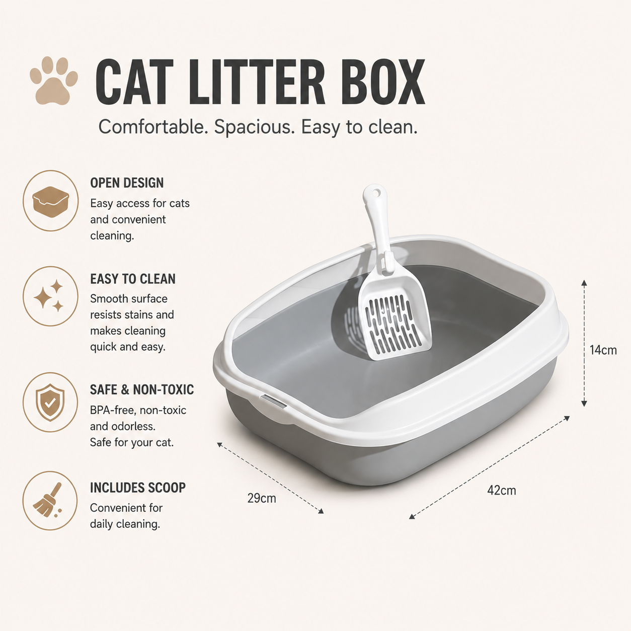 Semi-Enclosed Cat Litter Box Large Spatter Resistant Pet Toilet with Pedal Design