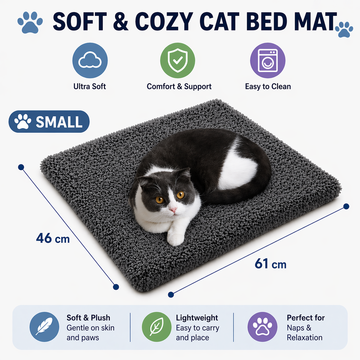 Gray Heat Reflective Pet Pad Non Electric Thermal Mat Anti Slip for Cats & Dogs