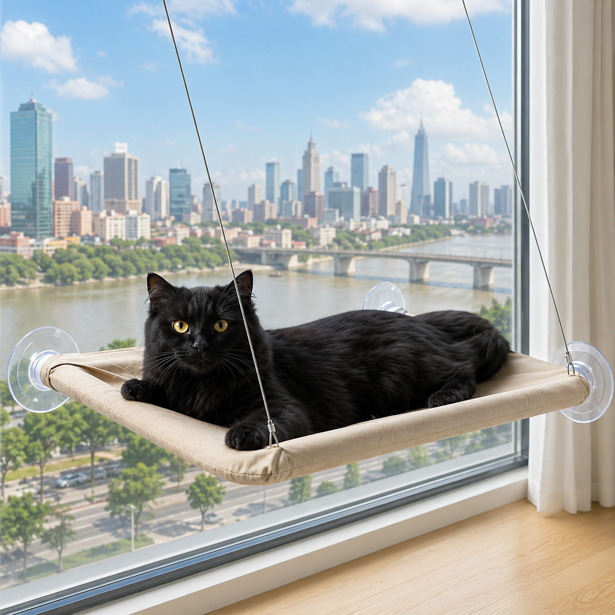 White Cat Window Hammock Suction Cup Mounted Hanging Perch Space Saving Pet Lounge
