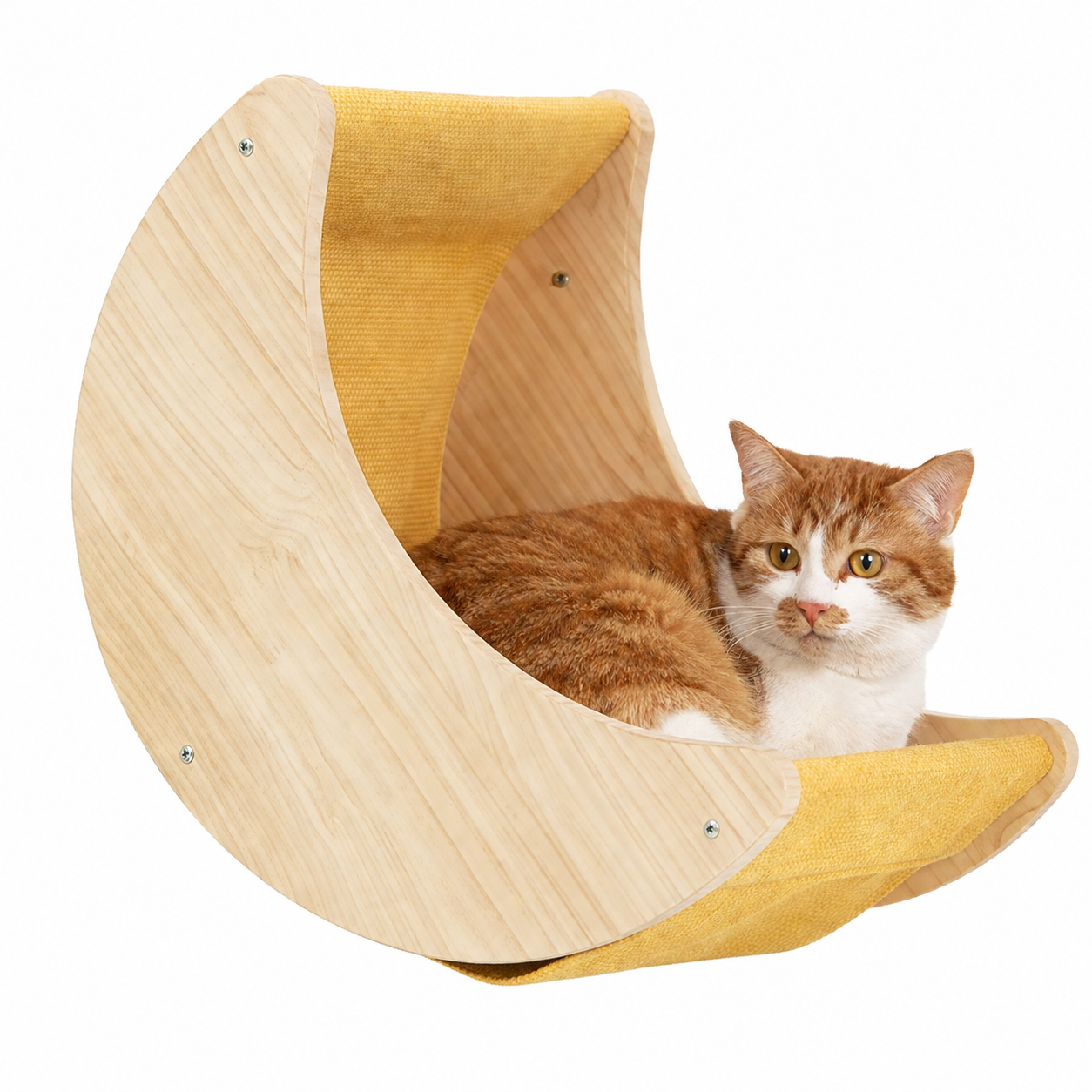 Light Brown Crescent Moon Shaped Wooden Cat Wall Shelves Space Saving Pet Furniture