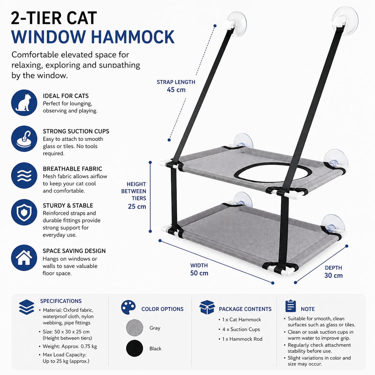 Light Gray Double Layer Cat Window Hammock Bed Suction Cup Hanging Pet Window Seat