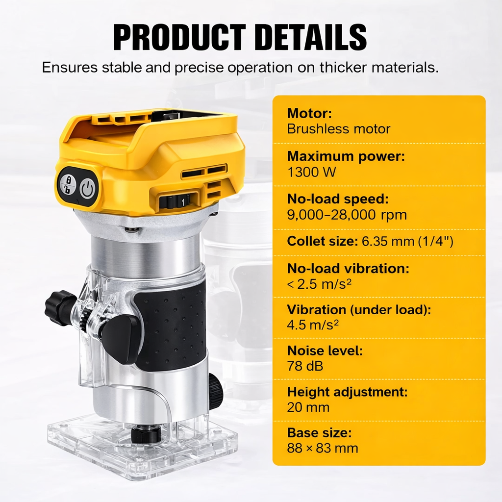 Portable Brushless Wood Trimmer Router 30000RPM Compatible with DeWalt 18V Battery