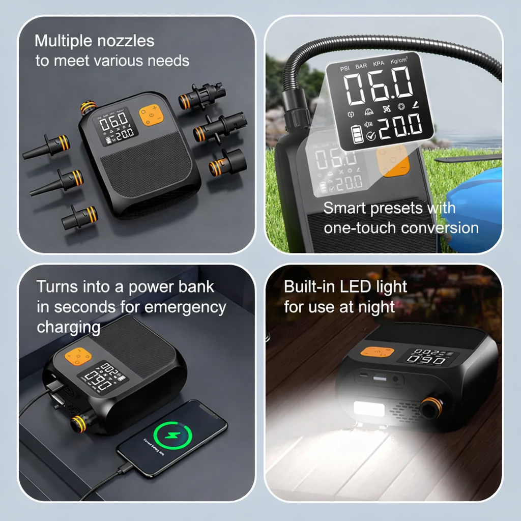 Rechargeable 25PSI Electric Air Pump Portable Inflator with Digital Screen