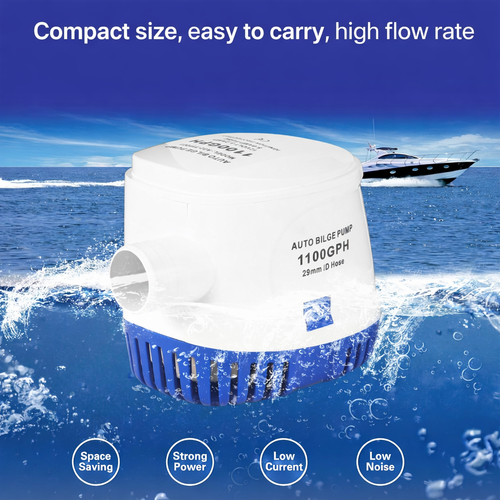 12V Submersible Bilge Pump 1100GPH Marine Water Drain Pump for Boats