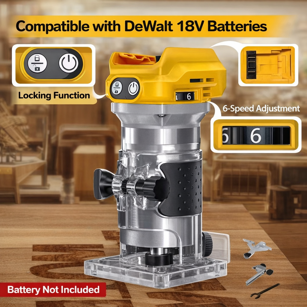 Portable Brushless Wood Trimmer Router 30000RPM Compatible with DeWalt 18V Battery