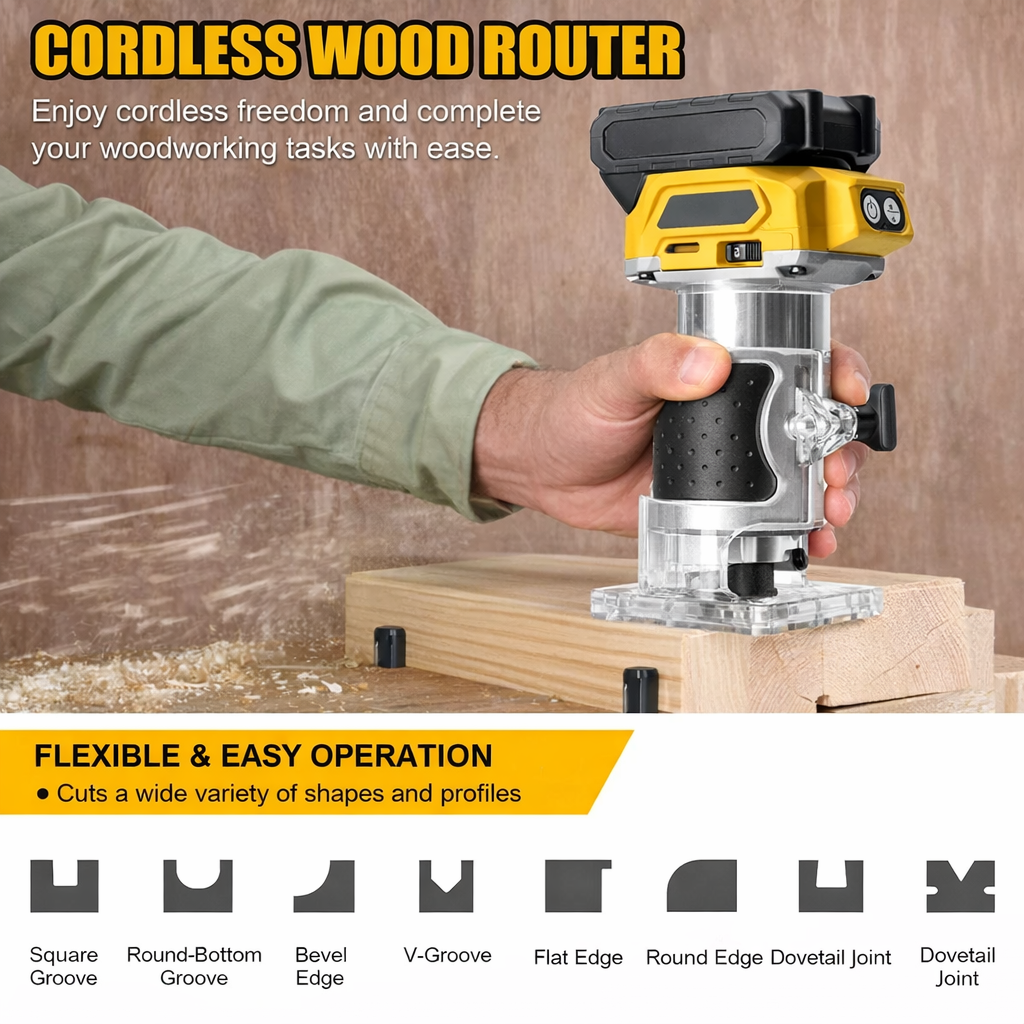 Portable Brushless Wood Trimmer Router 30000RPM Compatible with DeWalt 18V Battery