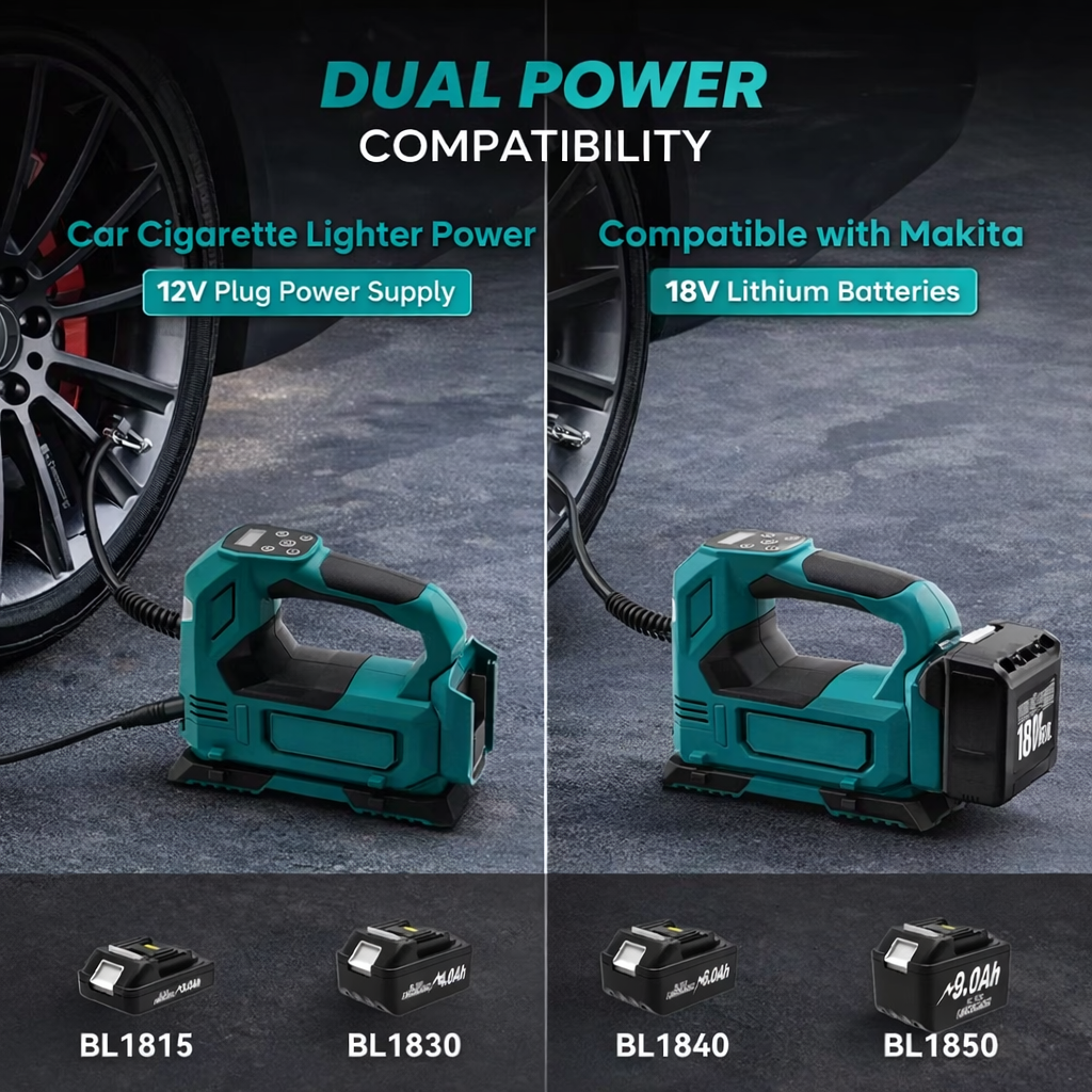 Portable Cordless Air Pump Tire Inflator Compatible with Makita 18V Battery