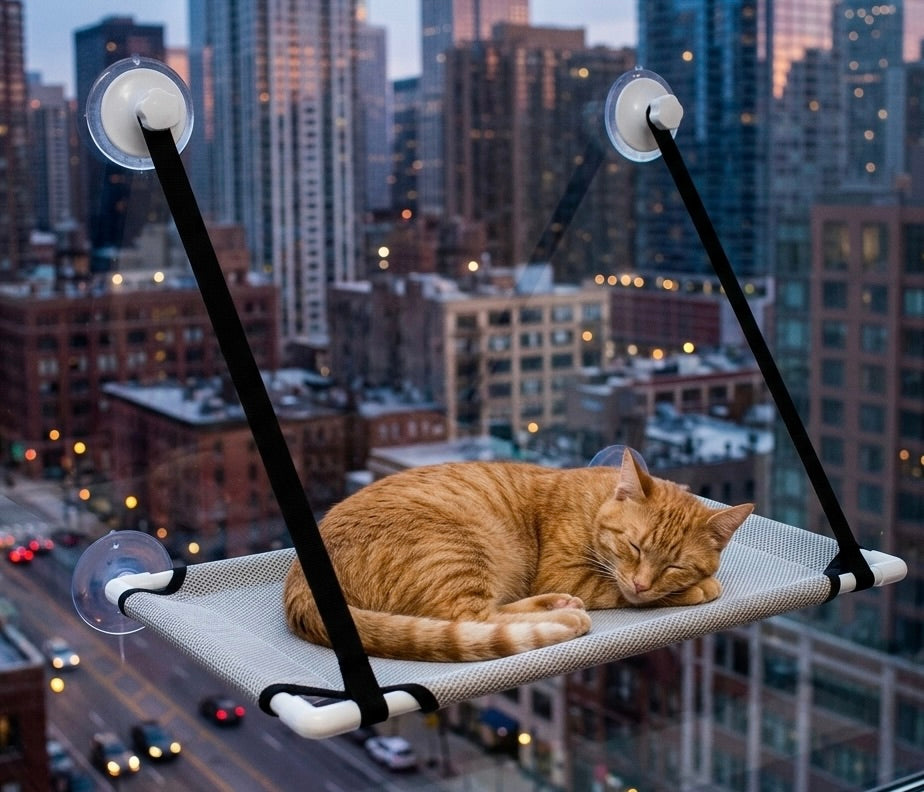 Light Gray Cat Window Hammock Hanging Bed Suction Cup Mount Indoor Pet Seat