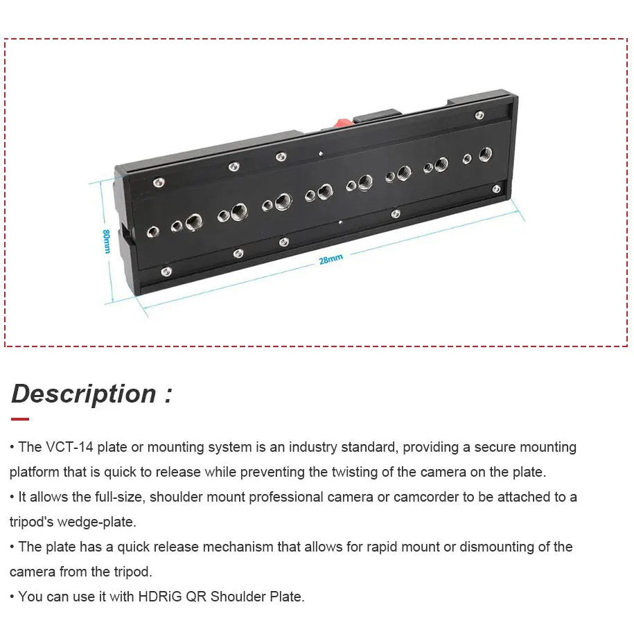Heavy Duty VCT-14 Tripod Mount Plate with Quick Release Lock for Video Camera Rigs