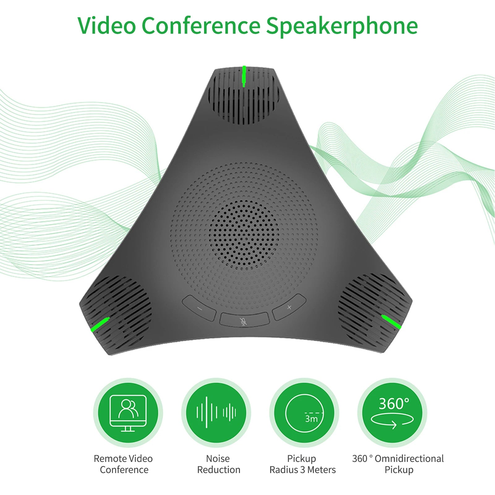 USB Conference Microphone Omnidirectional 360° Voice Pickup with Mute Key