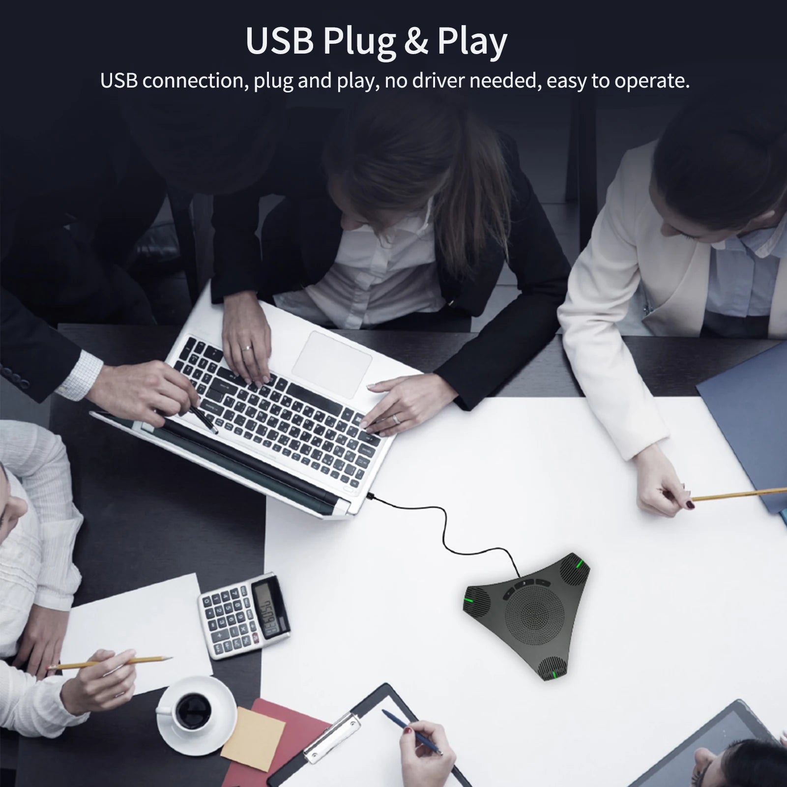 USB Conference Microphone Omnidirectional 360° Voice Pickup with Mute Key
