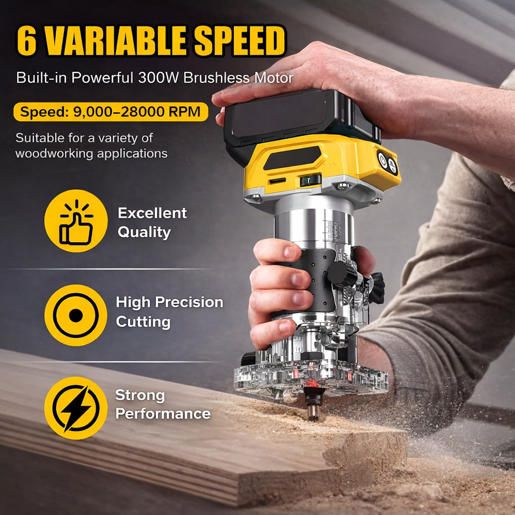 Portable Brushless Wood Trimmer Router 30000RPM Compatible with DeWalt 18V Battery