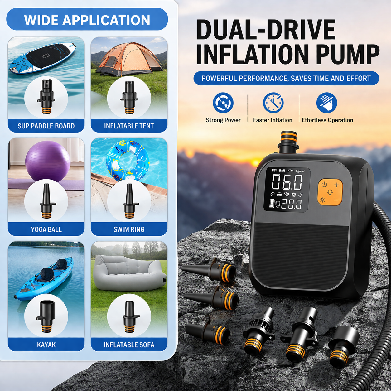 Rechargeable 25PSI Electric Air Pump Portable Inflator with Digital Screen