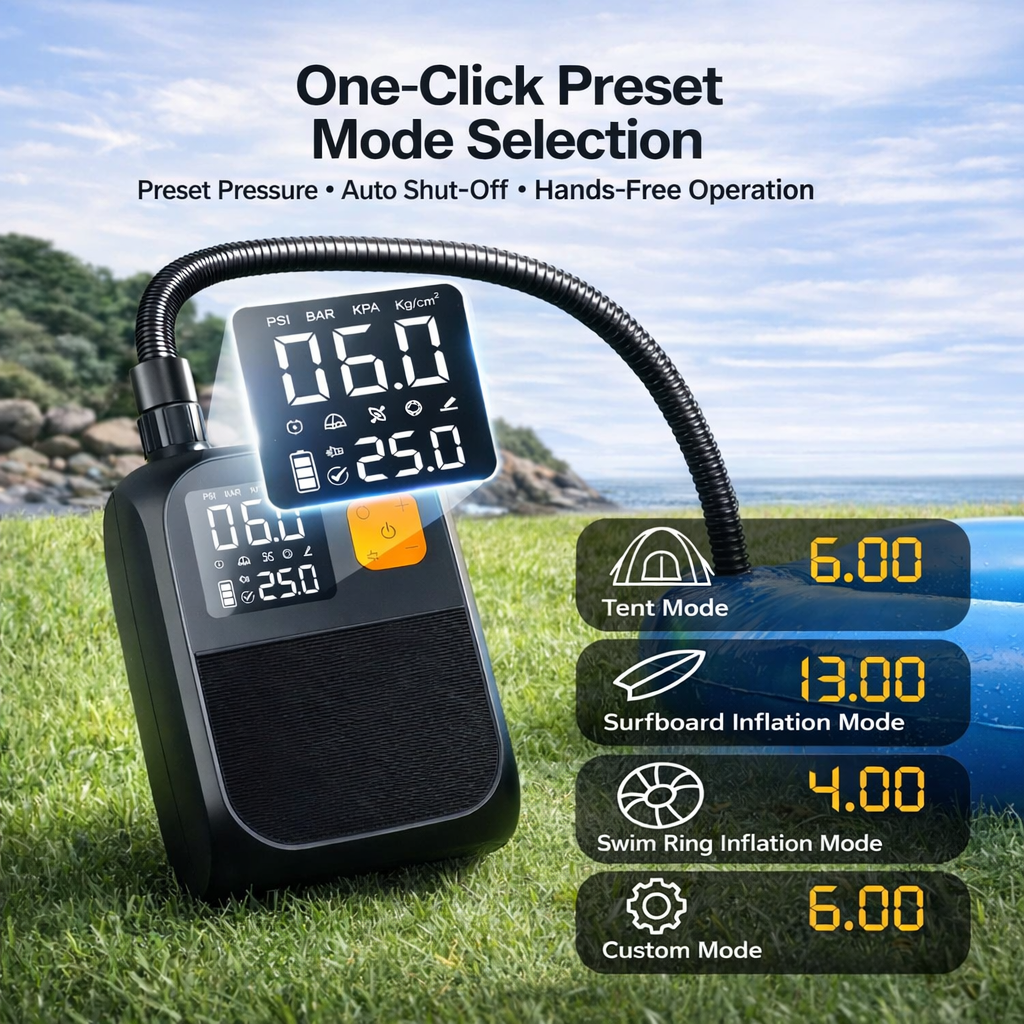 Rechargeable 25PSI Electric Air Pump Portable Inflator with Digital Screen