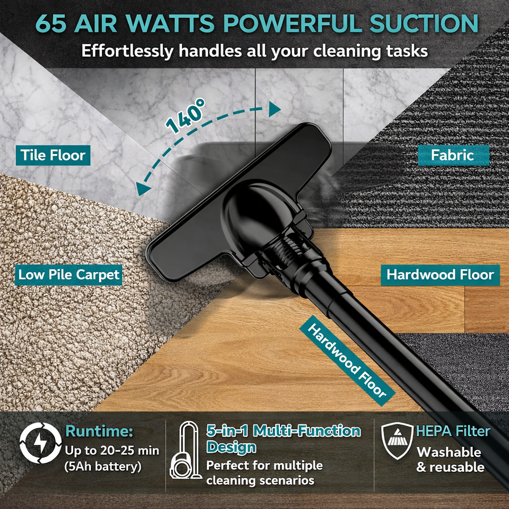 Cordless Handheld Vacuum Cleaner Kit with Tubes and Filters Compatible with 18V Battery