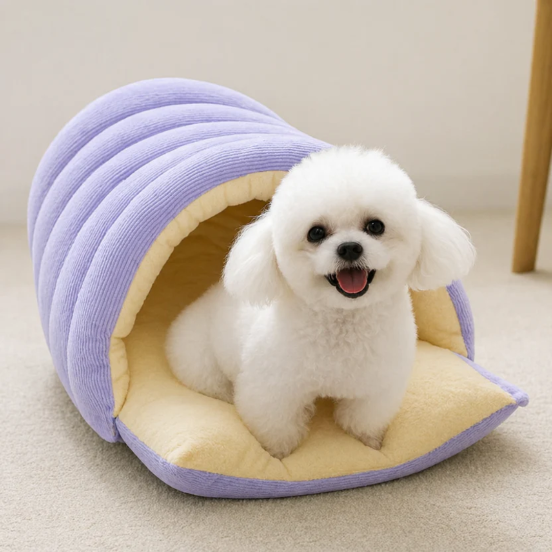 Purple Soft Plush Cat Cave Bed Enclosed Pet Nest Cushion for Cats and Small Dogs