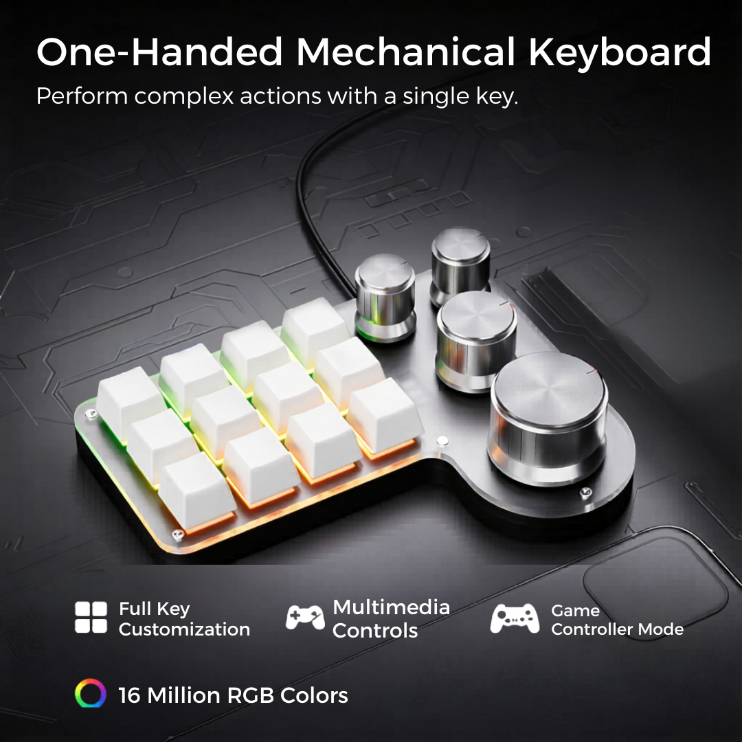 Mini RGB Mechanical Macro Keypad 12 Keys 4 Knobs Programmable Custom Keyboard Hot Swap
