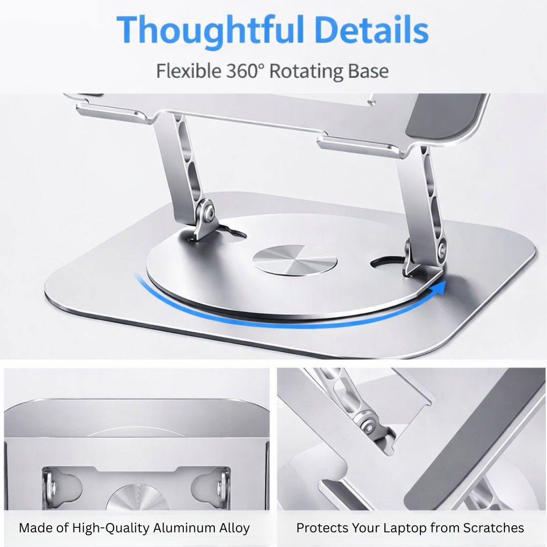 Foldable Aluminum Laptop Stand 360 Rotation Cooling Fan Adjustable Anti Slip Stand for 7–17 Inch