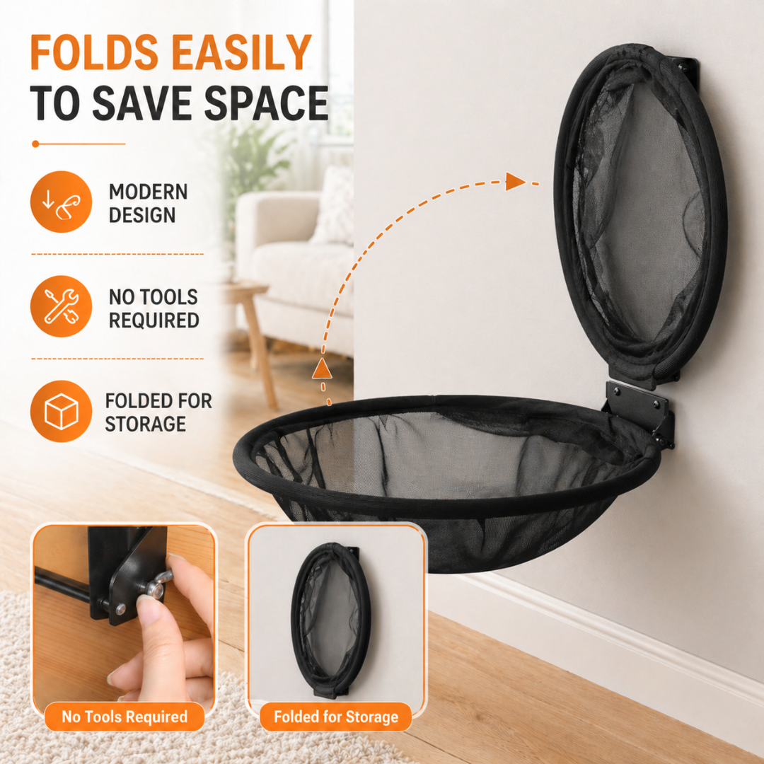 Black Wall Mounted Cat Hammock Perch Foldable Indoor Metal Frame Shelf