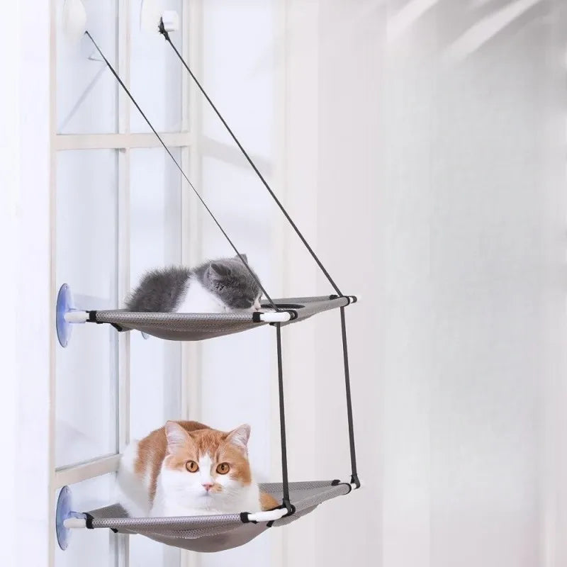 Light Gray Double Layer Cat Window Hammock Bed Suction Cup Hanging Pet Window Seat