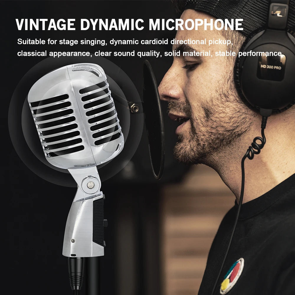 Vintage Style Dynamic Microphone Wired Vocal Mic for Karaoke and Live Performance