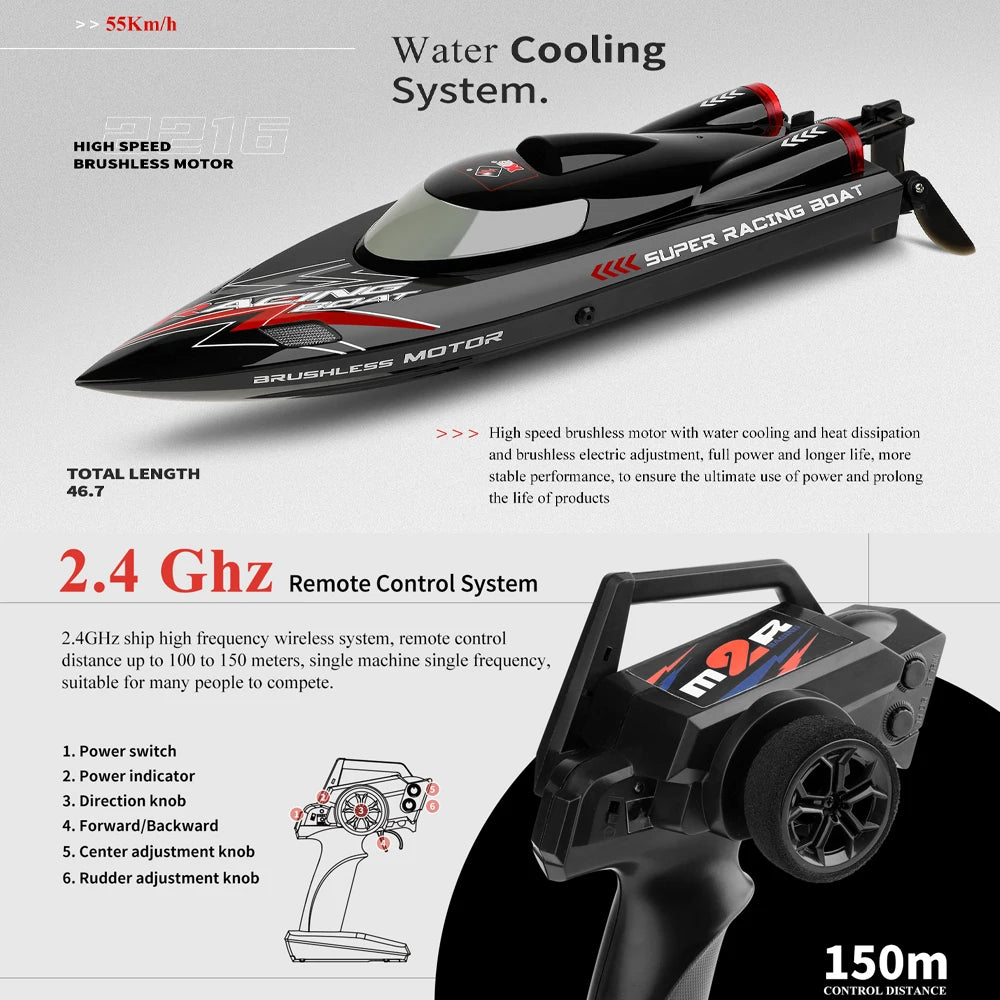 2.4GHz RC Speedboat with High Speed Motor and 150m Control Range