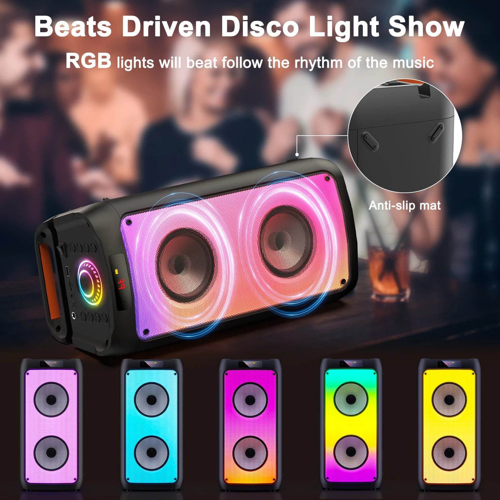 Wireless Karaoke Machine with Dual Microphones Portable Speaker LED Light USB Powered