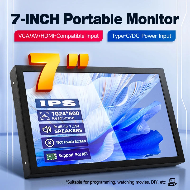 7 Inch Portable Display IPS Monitor HDMI VGA AV Input with Stand