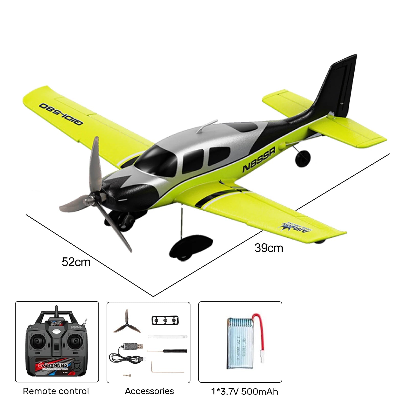 2.4GHz RC Glider Airplane with Brushless Motor, 52cm Wingspan and Rechargeable Battery
