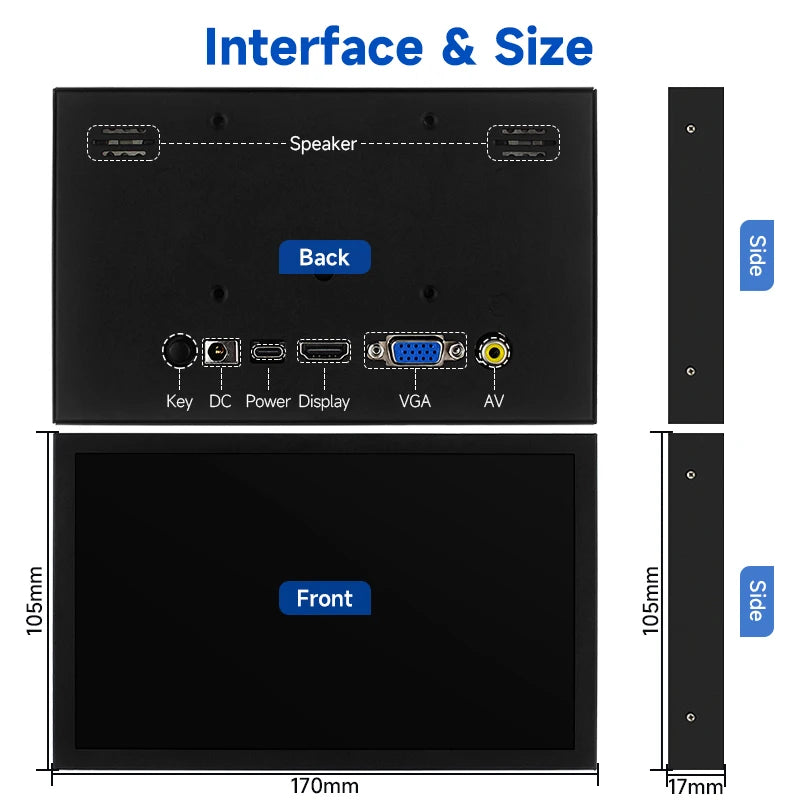 7 Inch Portable Display IPS Monitor HDMI VGA AV Input with Stand