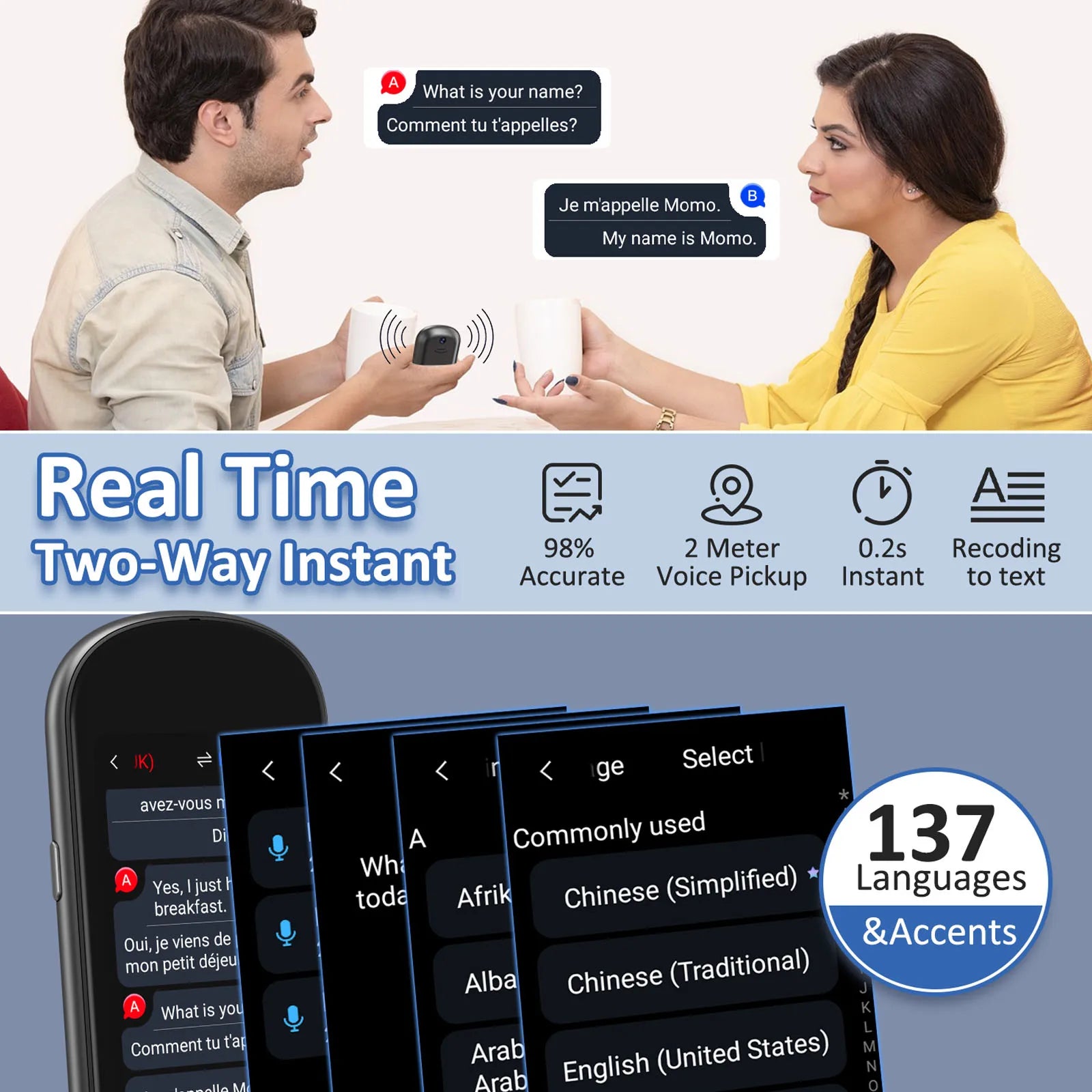 Portable Voice Translator Device 3.1 Inch Touch Screen Real Time Language Translator with Camera