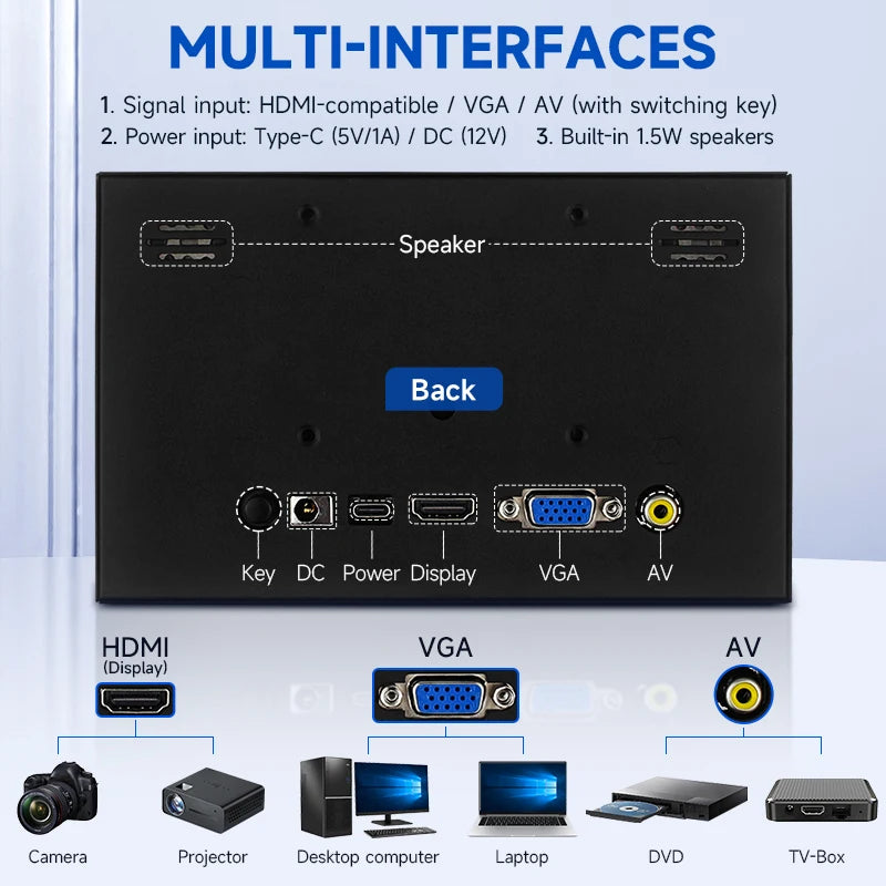 7 Inch Portable Display IPS Monitor HDMI VGA AV Input with Stand