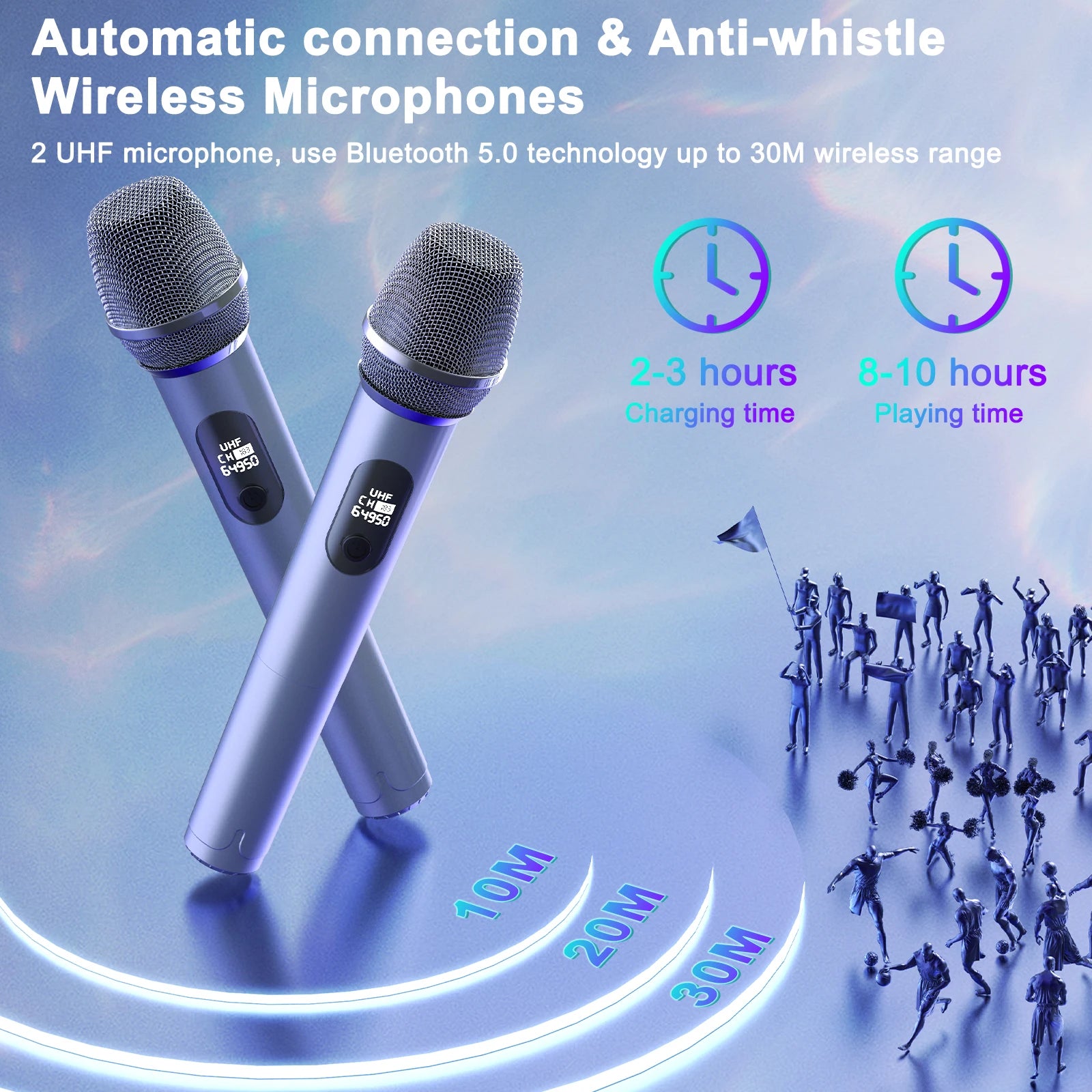 Wireless Karaoke Machine with Dual Microphones Portable Speaker LED Light USB Powered