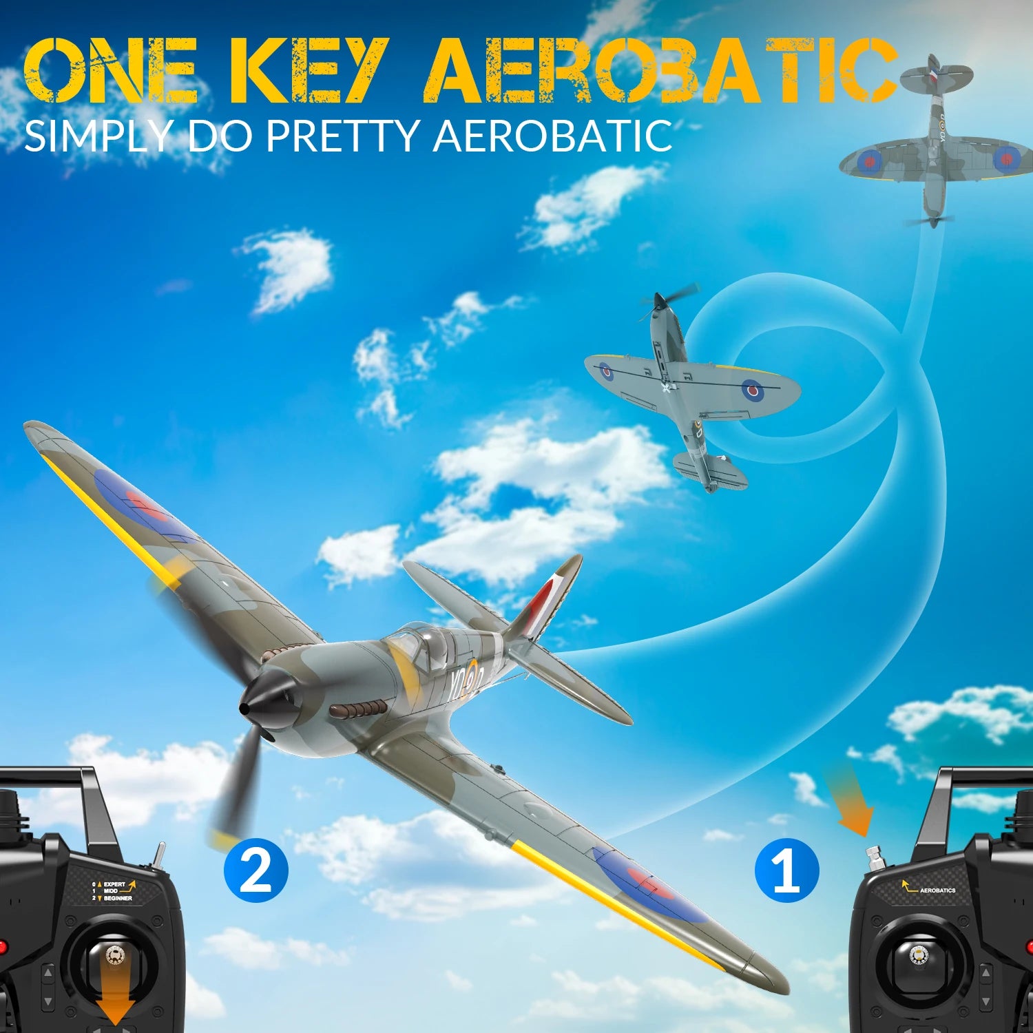RC Airplane with 4 Channel Control, 400mm Wingspan and One Key Aerobatic Function
