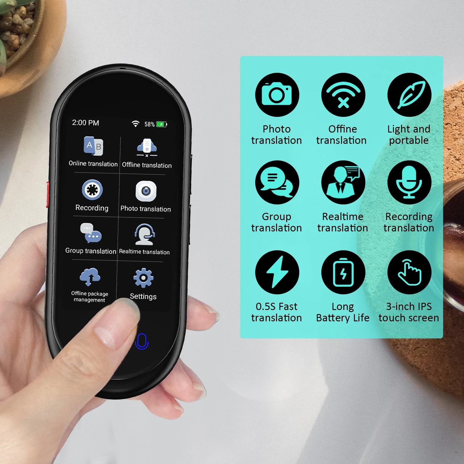 Real Time Language Translator Portable Device with Voice Photo Translation and Recording