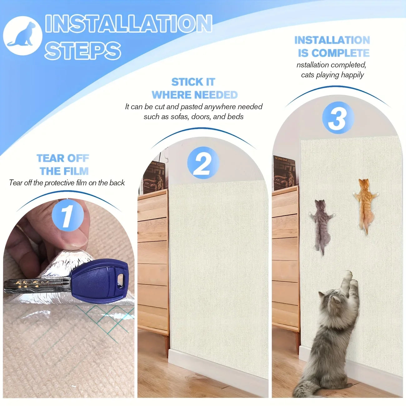 Light Brown Self Adhesive Cat Scratching Mat Trimmable Carpet Protector for Pets