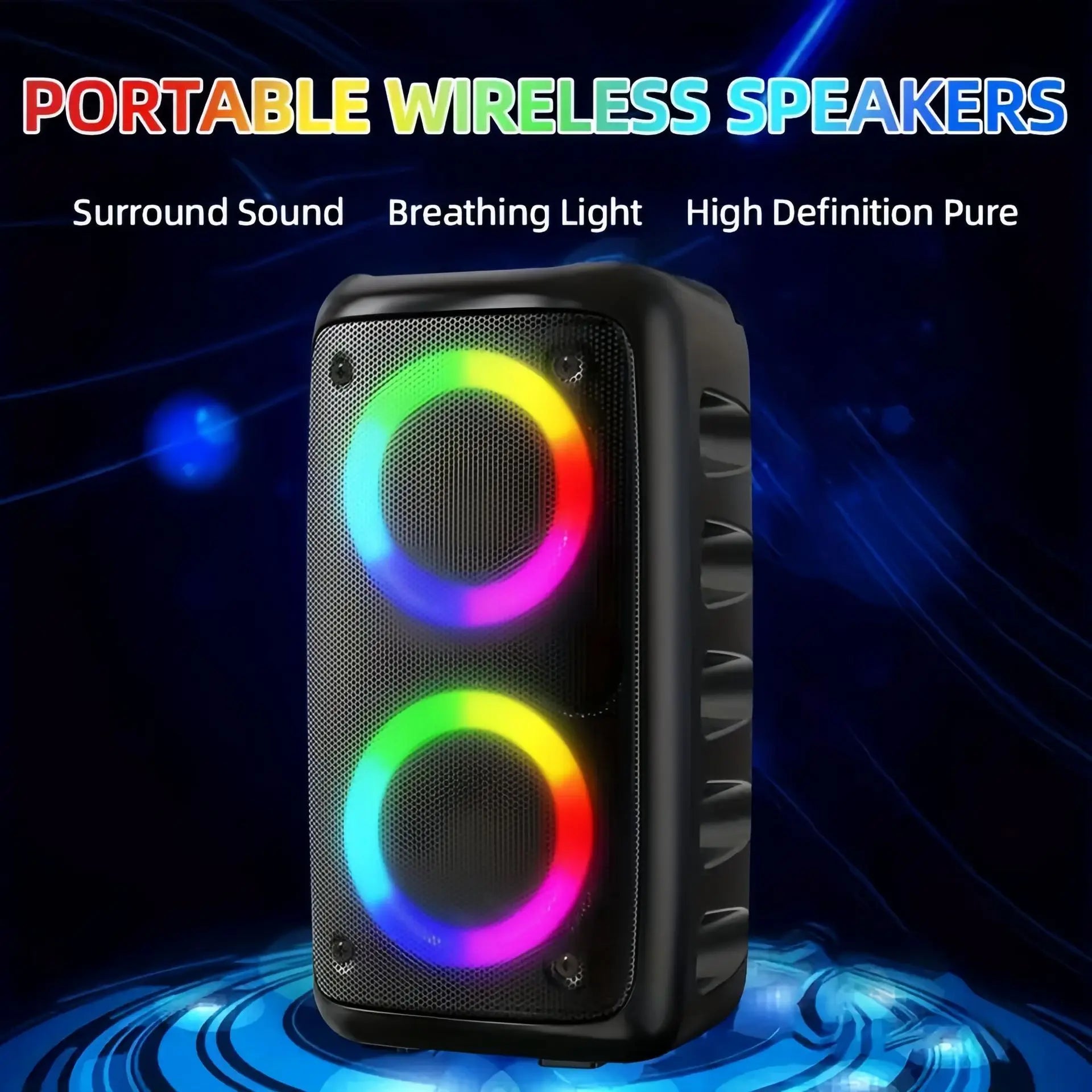 Portable Bluetooth Karaoke Speaker with Wireless Microphone LED Light FM Radio