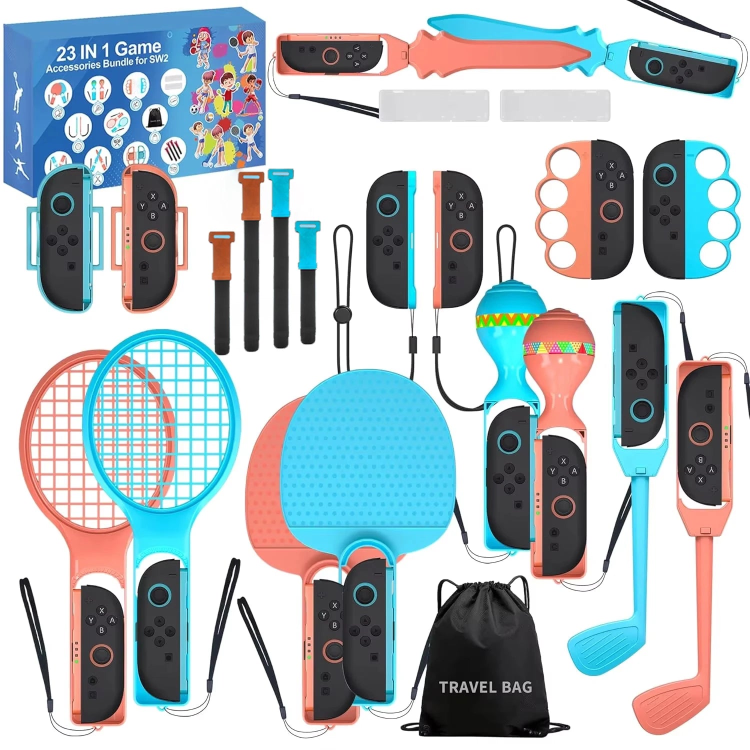 23-Piece Sports Game Accessories Bundle Compatible with Switch 2 Controllers Family Kit