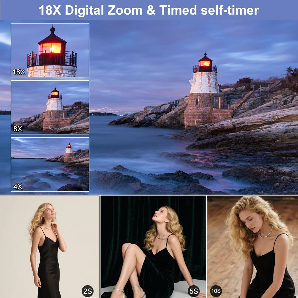 5K Digital Camera with Dual Screen Autofocus 18X Zoom WiFi Portable Camera