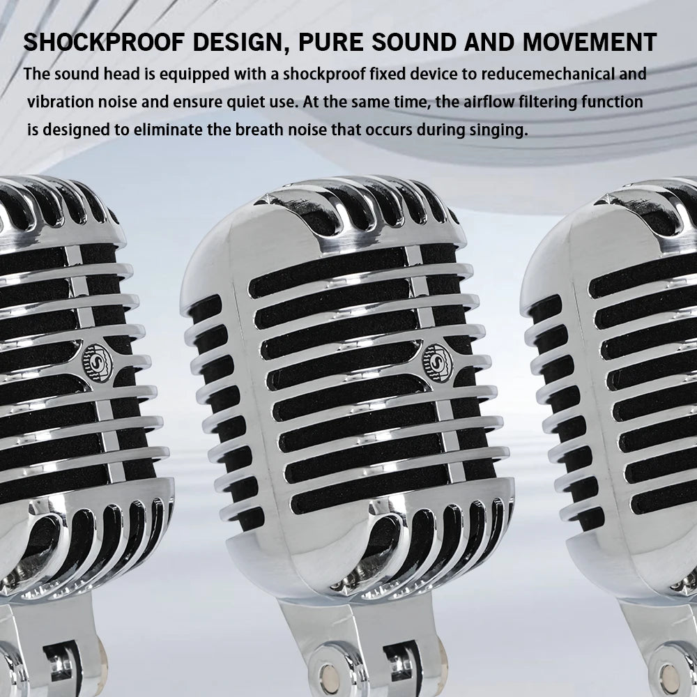 Vintage Style Dynamic Microphone Wired Vocal Mic for Karaoke and Live Performance