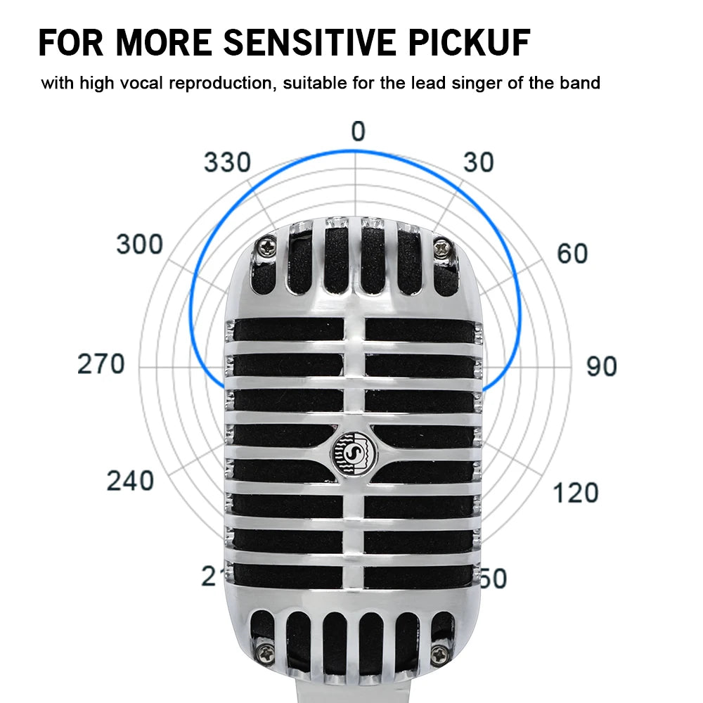 Vintage Style Dynamic Microphone Wired Vocal Mic for Karaoke and Live Performance