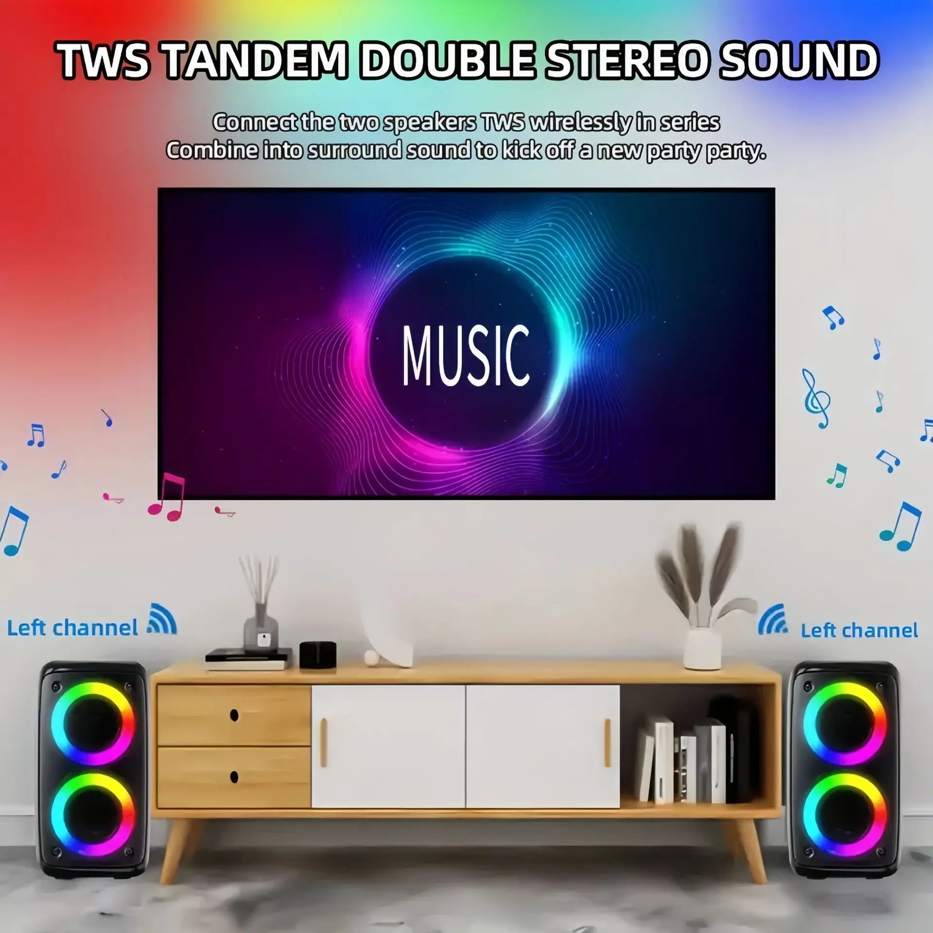 Portable Bluetooth Karaoke Speaker with Wireless Microphone LED Light FM Radio
