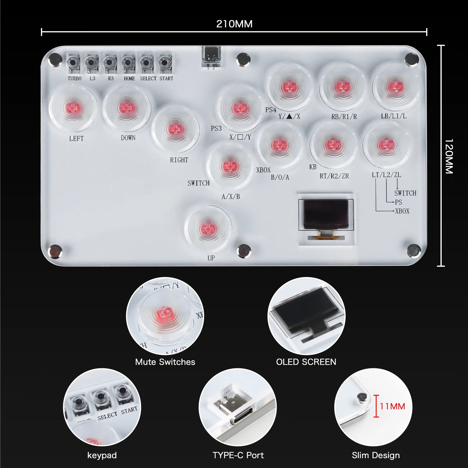 RGB Leverless Arcade Controller 18 Button Fight Stick for PC PS4 PS5 Switch USB