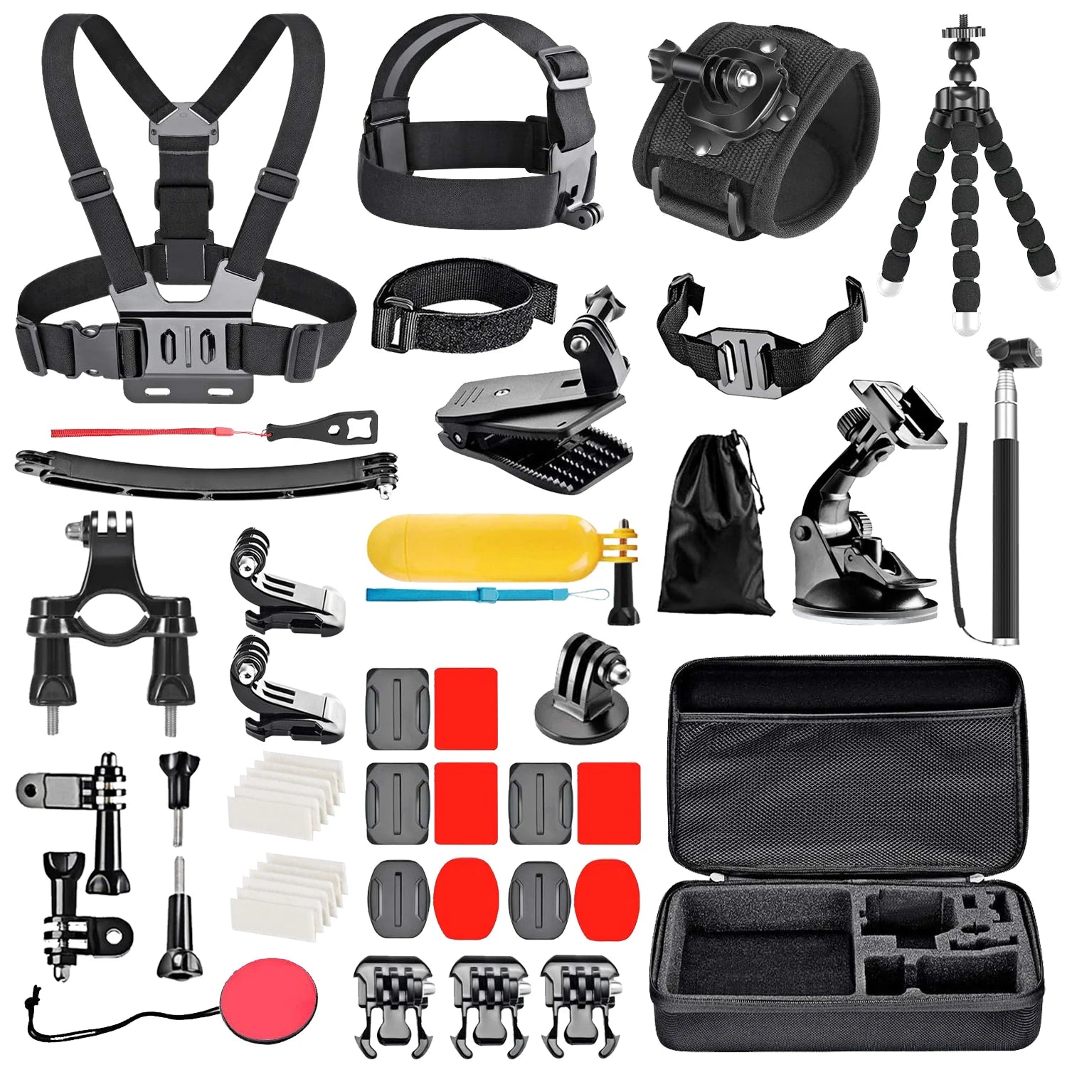 50-in-1 Action Camera Mount Kit with Waterproof Case for Bike Helmet Chest and Handheld Use