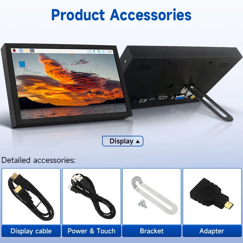7 Inch Portable Display IPS Monitor HDMI VGA AV Input with Stand