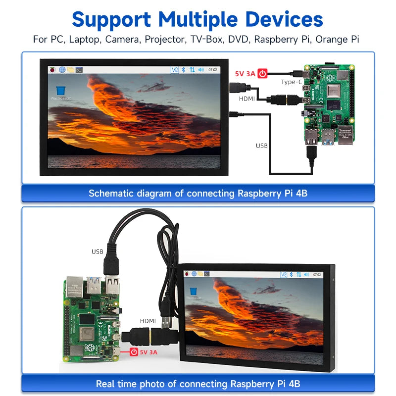 7 Inch Portable Display IPS Monitor HDMI VGA AV Input with Stand