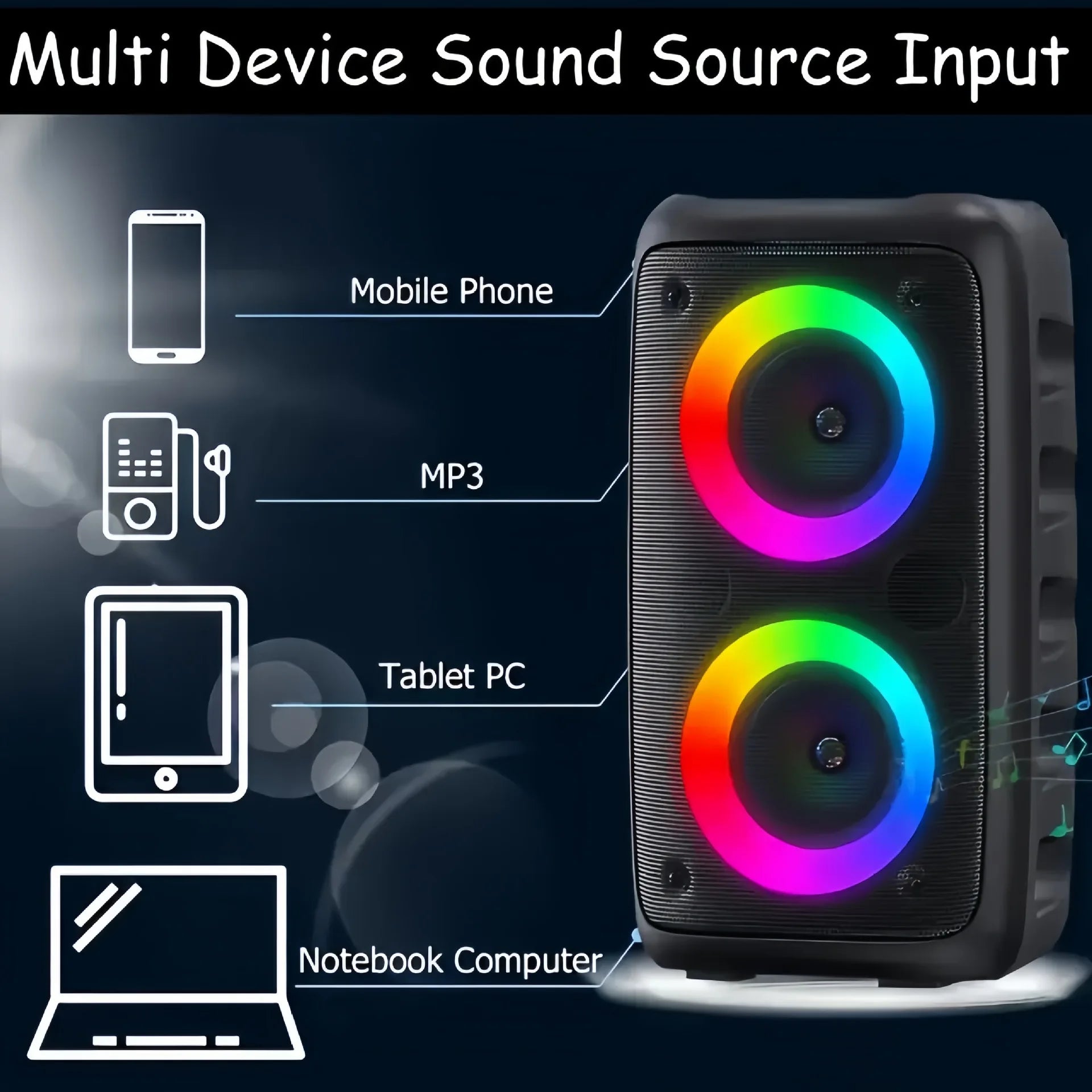 Portable Bluetooth Karaoke Speaker with Wireless Microphone LED Light FM Radio